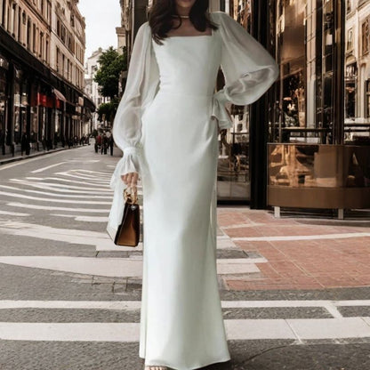 Elegant U-Neck Long Sleeve Mermaid Wedding Dress