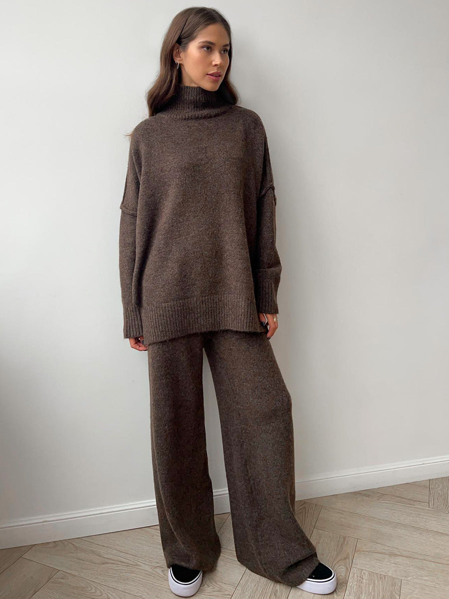 Trendy Casual Knitted Sweater Set with Long Pants