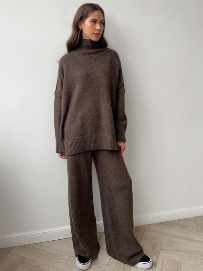 Trendy Casual Knitted Sweater Set with Long Pants