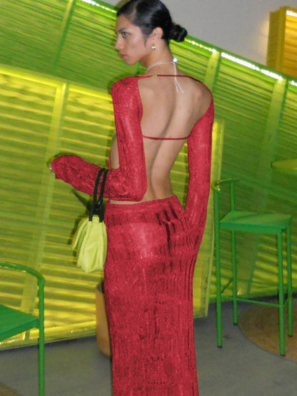 Sexy Backless Hollow Out Long Sleeve Bodycon Dress