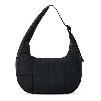 Solid Color Nylon Quilted Crescent Shoulder Bag