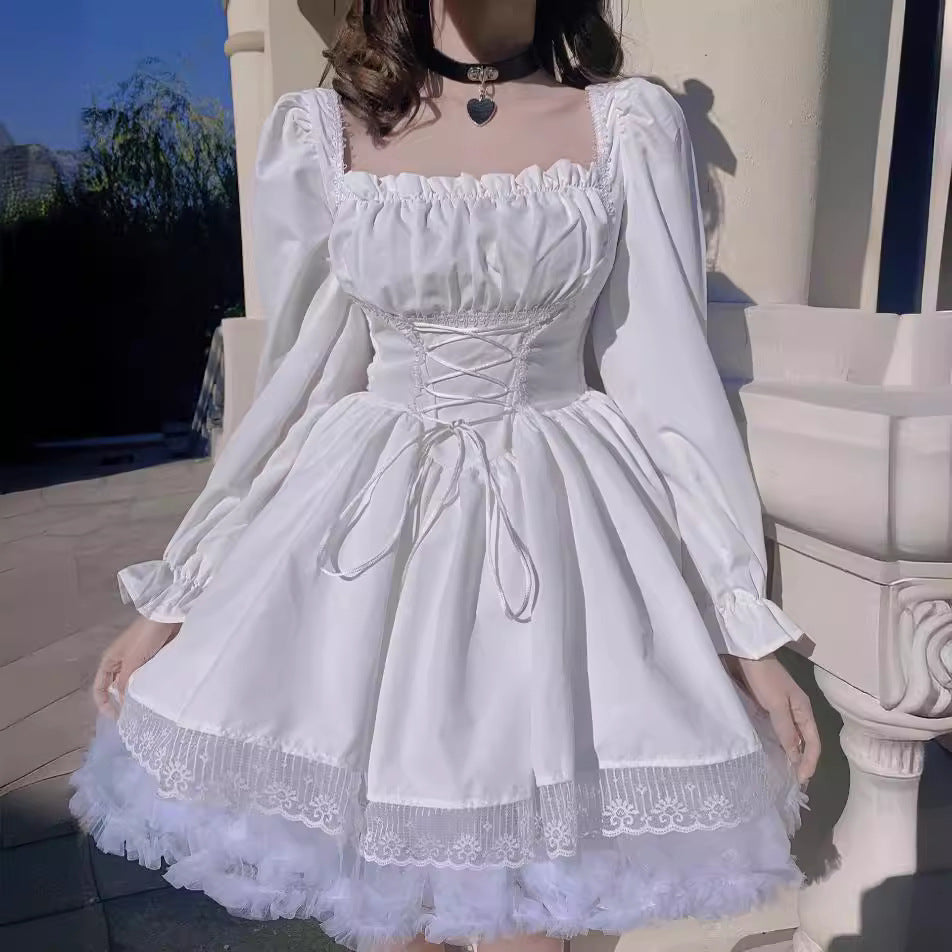 Summer Puff Sleeve Princess Dress with Lace Details