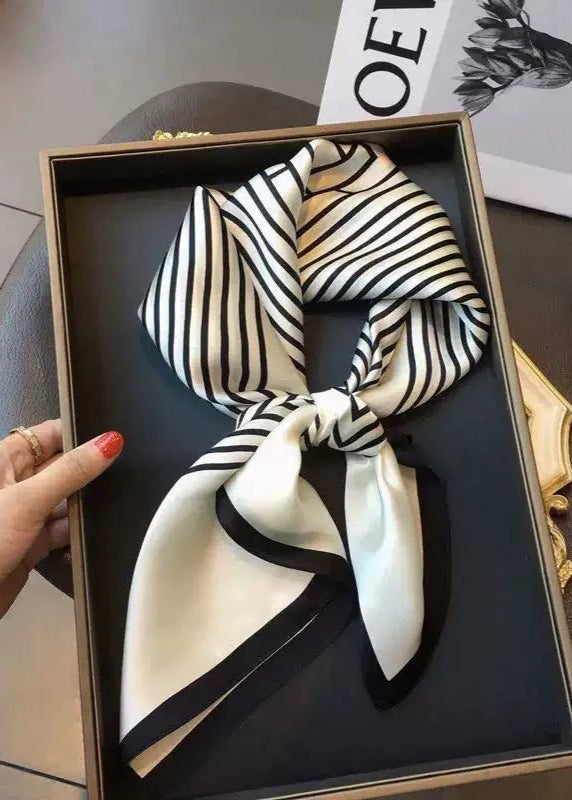 Monochrome Chevron Silk Polyester Satin Scarf