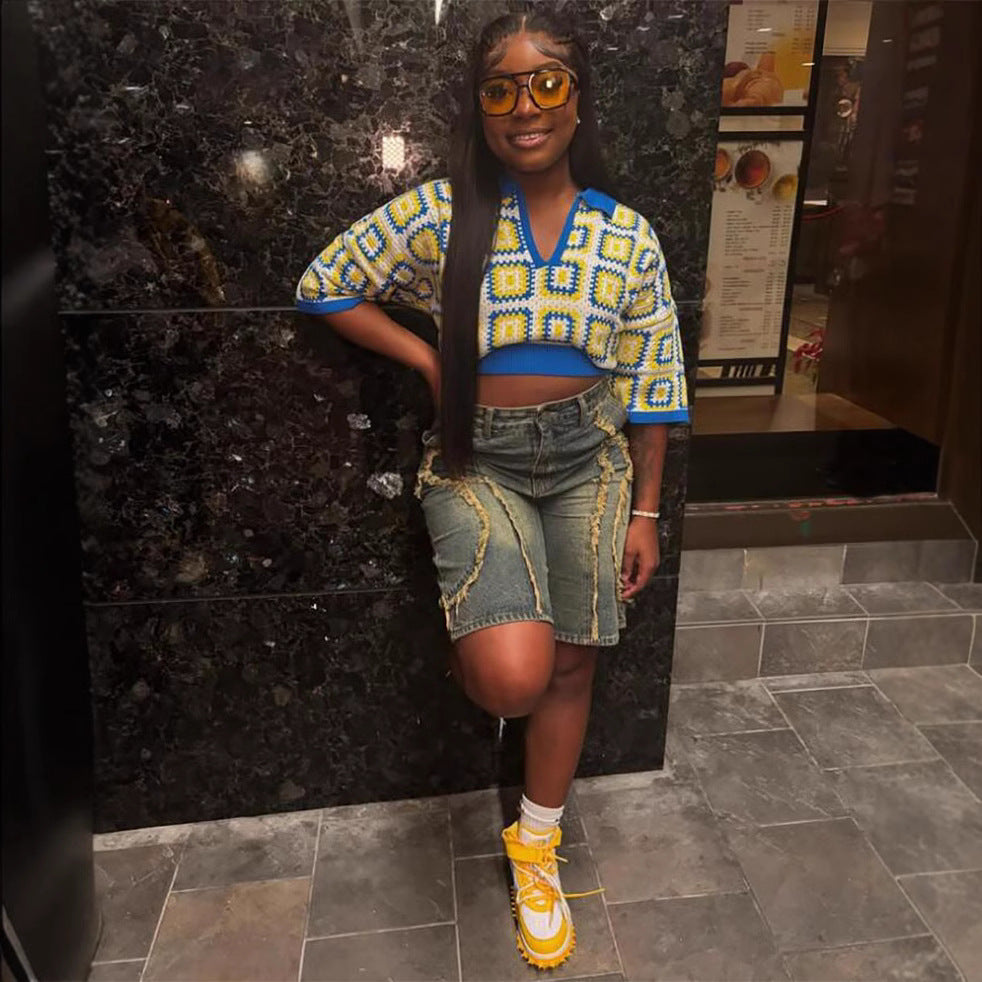 Women'S Vintage High-Waisted Denim Shorts With Frayed Hem