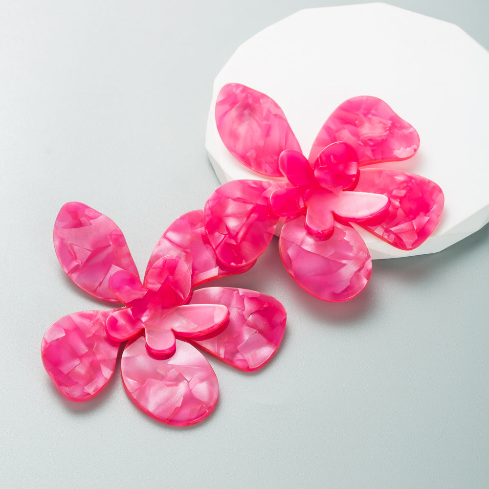 Trendy Floral Acrylic Drop Earrings Retro Style for Women