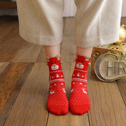 Christmas Reindeer Cartoon Funny Crew Socks
