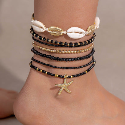 Bohemian Seashell Beaded Anklets Set With Starfish Elements
