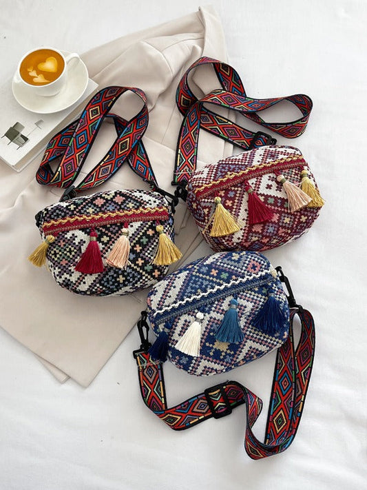 Retro Bohemian Fringe Shoulder Bag Canvas Crossbody
