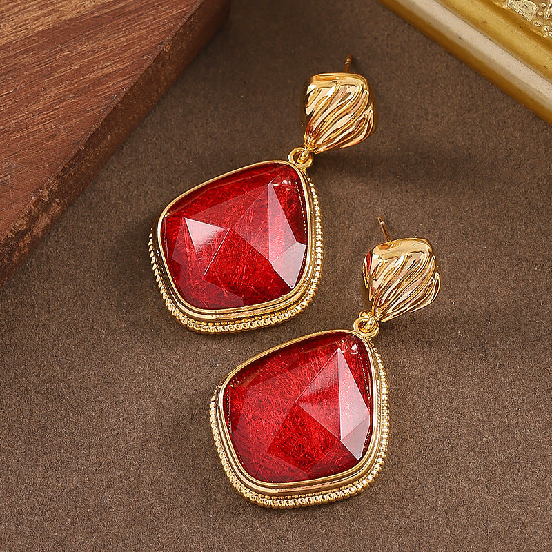 Geometric Resin Earrings Amber Color With Silver Posts