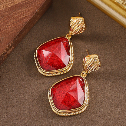 Geometric Resin Earrings Amber Color With Silver Posts