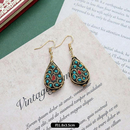 Original Niche Nepal Exotic Tibetan Ethnic Earrings Retro Temperament Simple Earrings Show Face Thin Earrings.