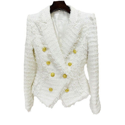 Trendy Fringed Tweed Blazer For Elegant Style