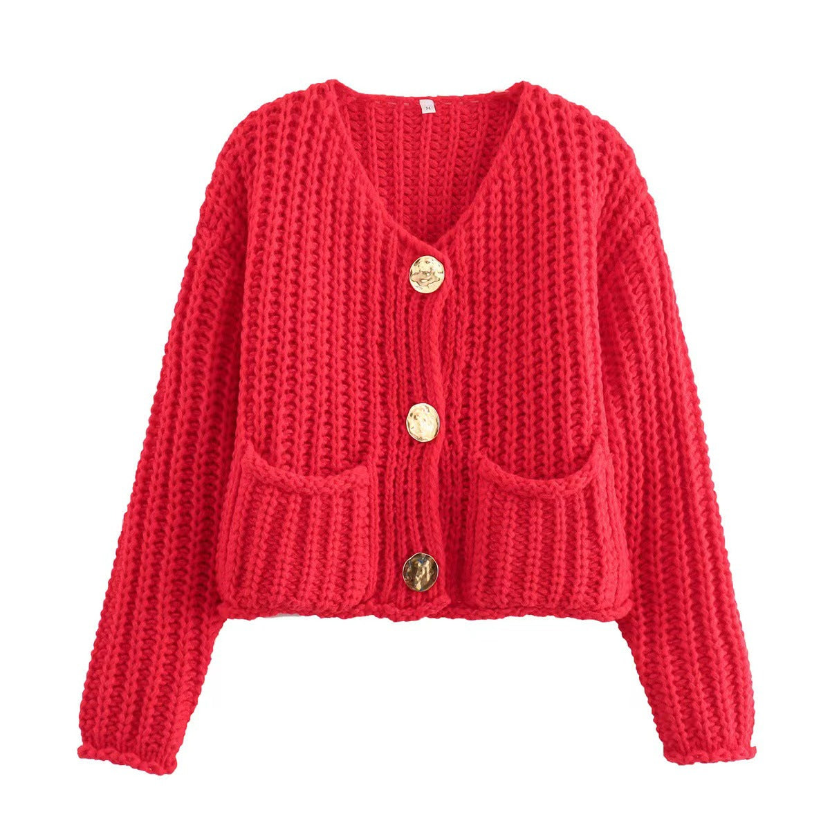 Chunky Knit V-Neck Button Down Crop Cardigan