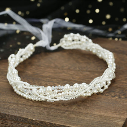 Elegant Bride Handmade Beaded Headband with Crystal Detail
