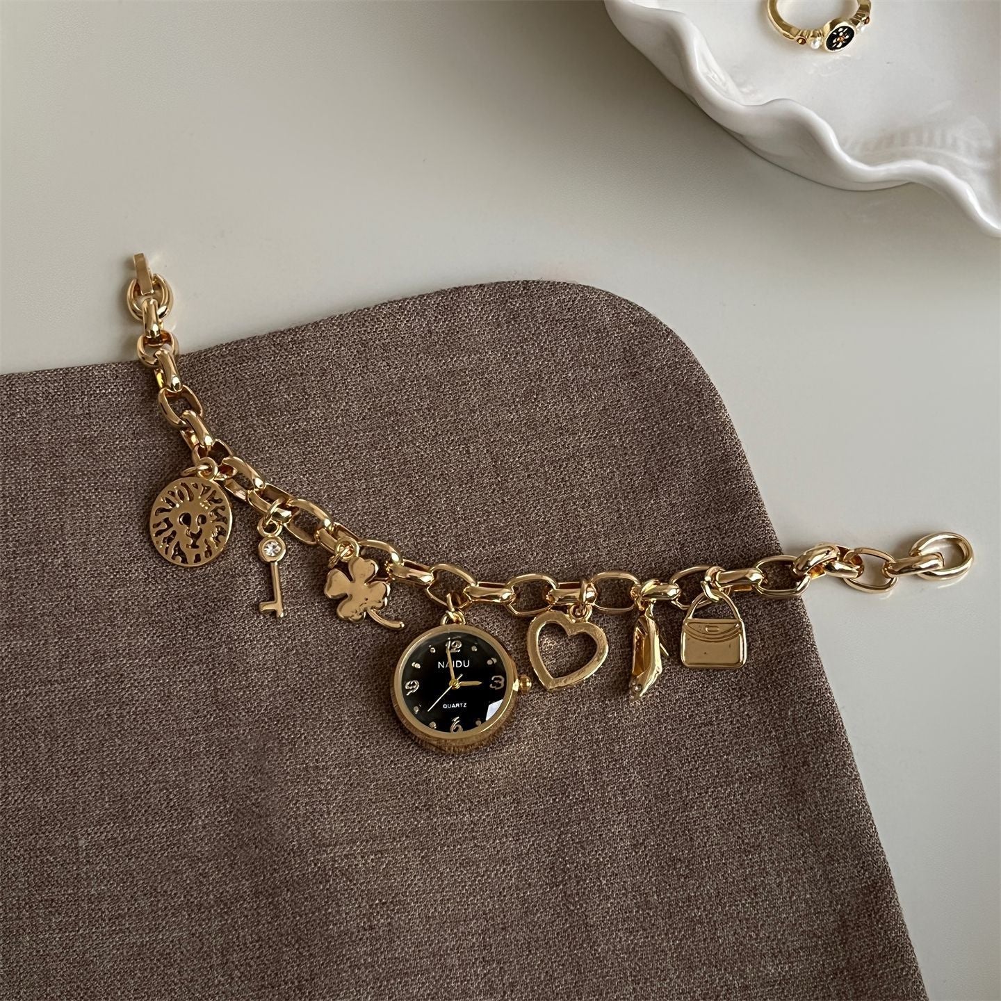 Heart Pendant Charm Bracelet Quartz Watch
