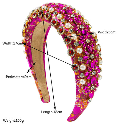 Embroidered Fabric Sponge Headband Vintage Baroque Style Headpiece for Women