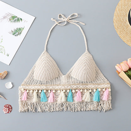 Tassel Halter Neck Bikini Top