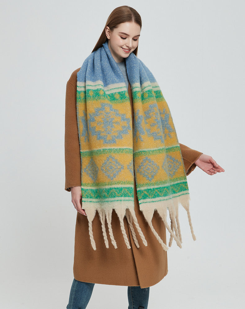 Contrast Color Tassel Mohair Scarves