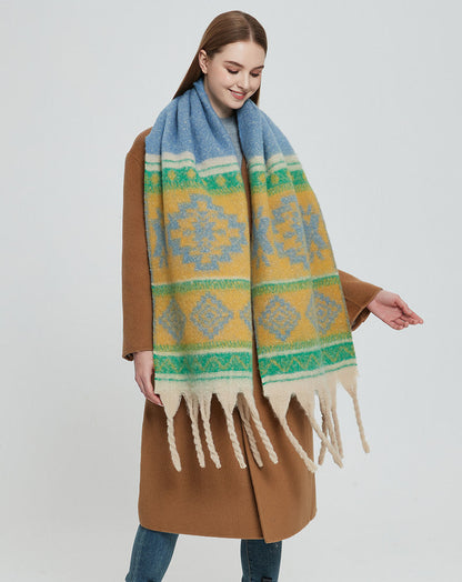 Contrast Color Tassel Mohair Scarves