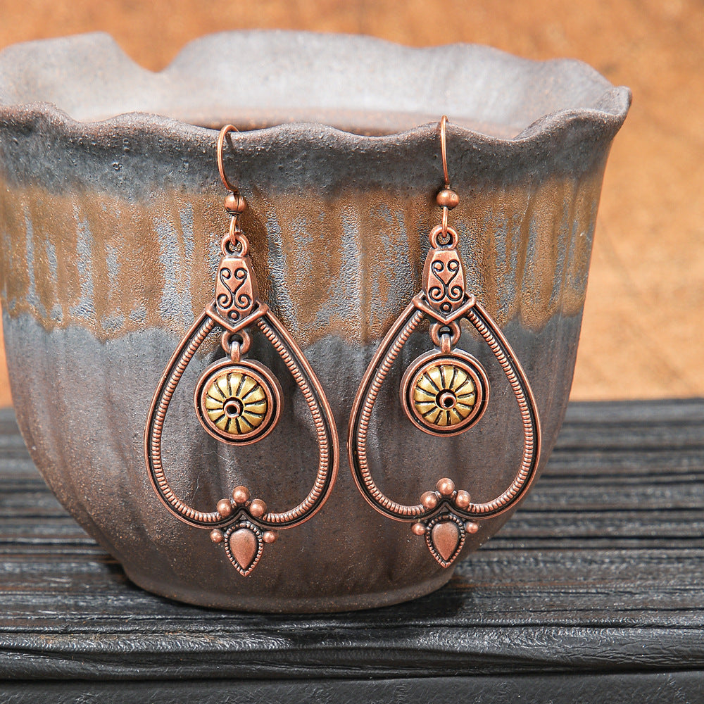 Geometric Alloy Earrings Stylish Bohemian Wood Dangle Earrings