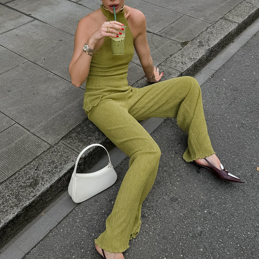 Casual Halter Backless Top and Pants Sets