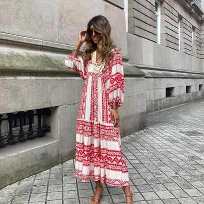 Geometric Patch Puff Sleeve Dress
