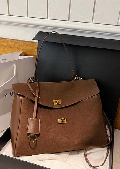 Top Handle Leather Satchel With Gold Tone Hardware