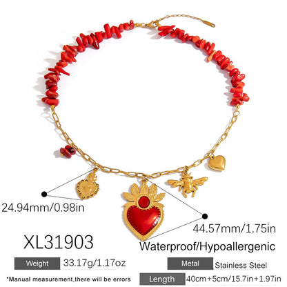 DIY Coral Branch Heart Pendant Stainless Steel Necklace