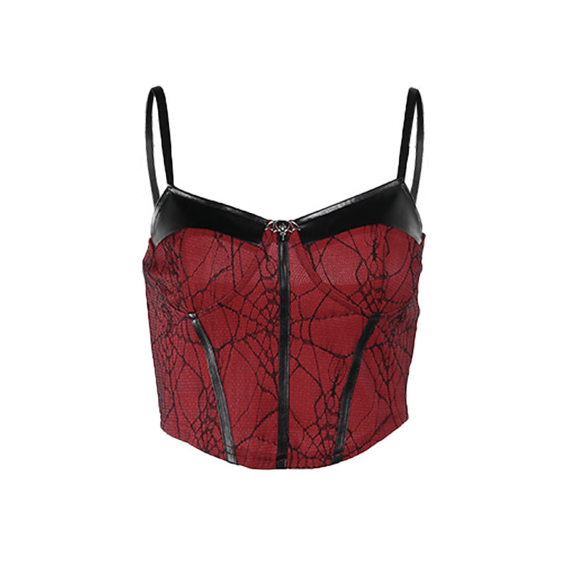 Sexy Black Style Leather-Trimmed Cami Top for Women