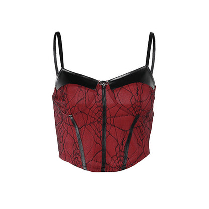 Sexy Black Style Leather-Trimmed Cami Top for Women