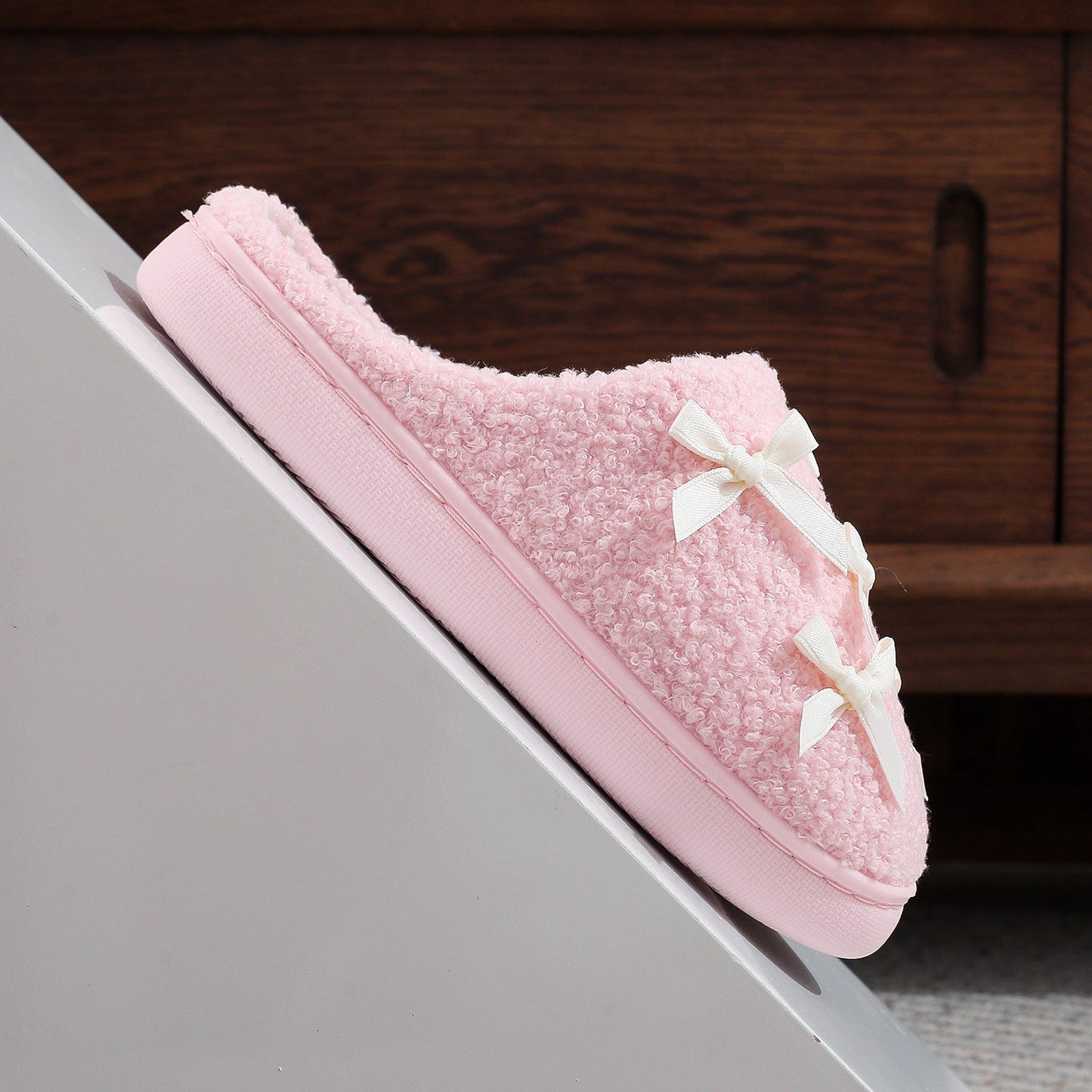Bow Knot Plush Warm Winter Indoor Slippers