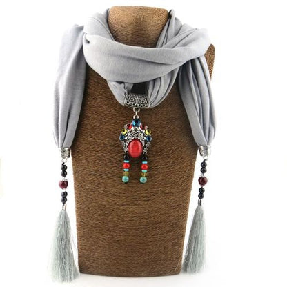 New Cotton And Linen Scarf Tassel Pendant Scarf Tibetan Women Shawl Scarf Jewelry Necklace National Wind Scarf