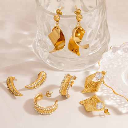 Geometric Stainless Steel Earrings with Embedded Crystal