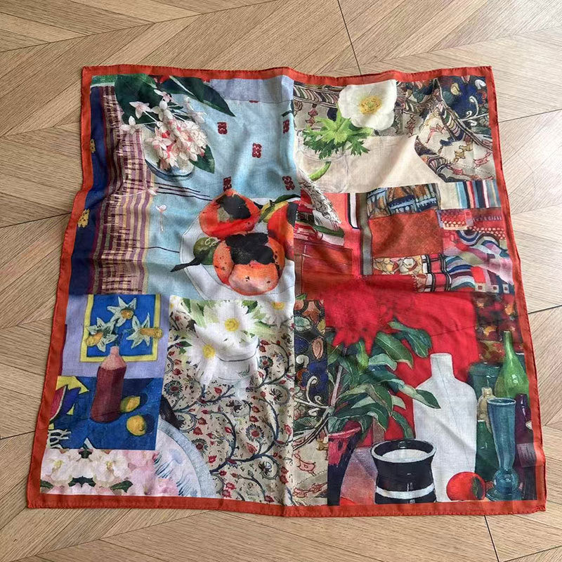 Vintage Collage Print Silk Square Scarf