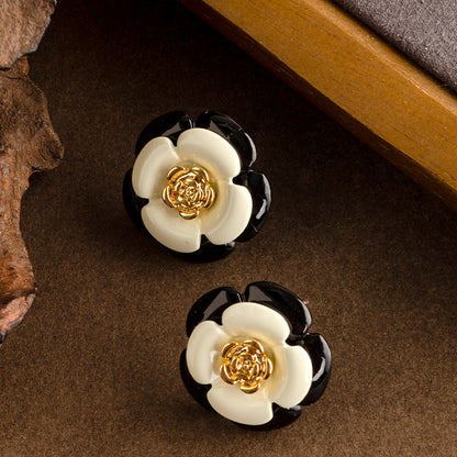 Elegant French Style Camellia Flower Enamel Drop Earrings For Women