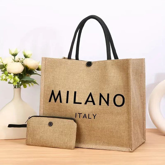 Stylish Linen Tote Bag with Floral Print Eco-Friendly Shopping Bag