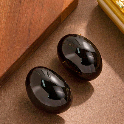 French Vintage Geometric Oval Alloy Earrings For Women