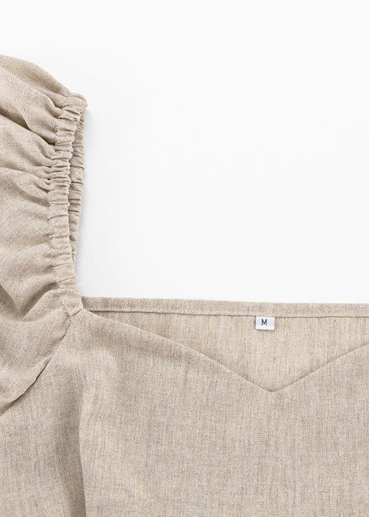 Linen Maxi Dress With Puff Sleeves And Square Neckline