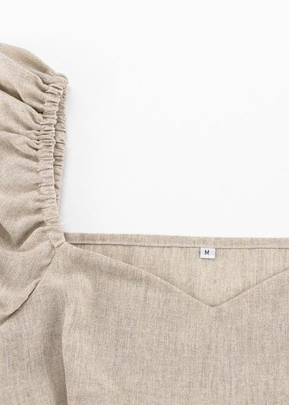 Linen Maxi Dress With Puff Sleeves And Square Neckline