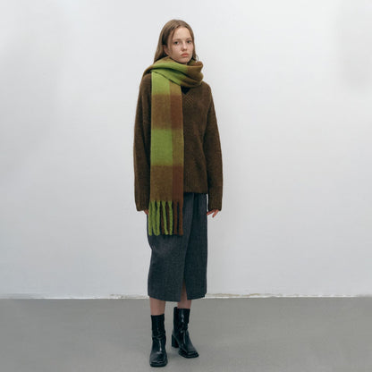 Plaid Color Block Thicken Warm Scarves