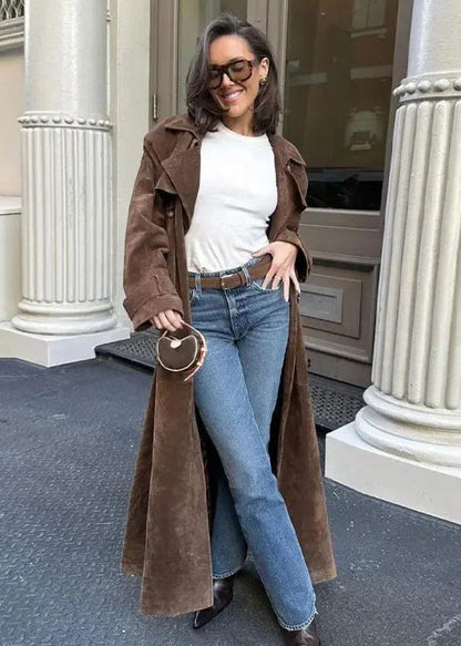 Velvet Suede Trench Coat With Tailored Fit