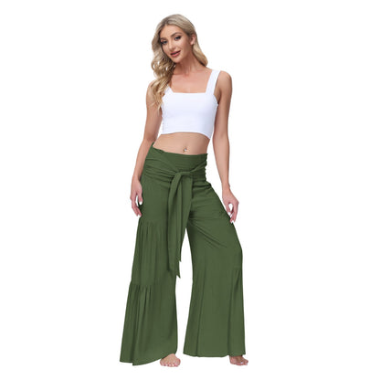 Casual Loose Wide Leg Pants With Drawstring High Waist