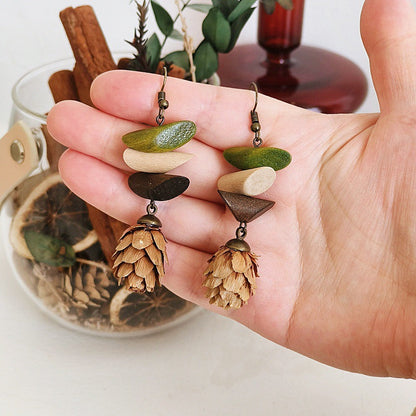 Geometric Vintage Wood Drop Earrings Bohemian Style