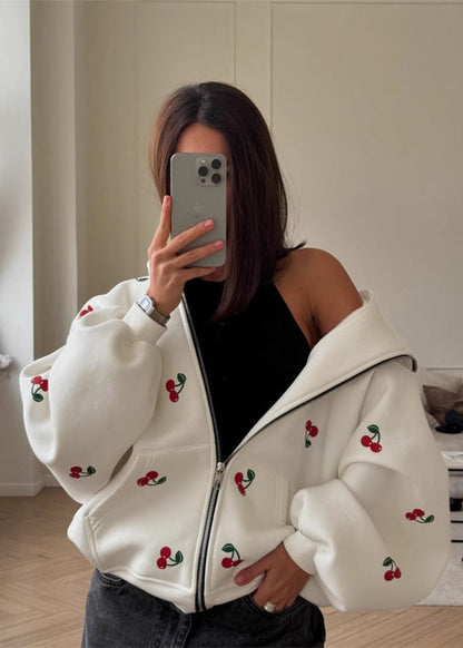 Oversized Zip Up Hoodie With Puff Sleeves