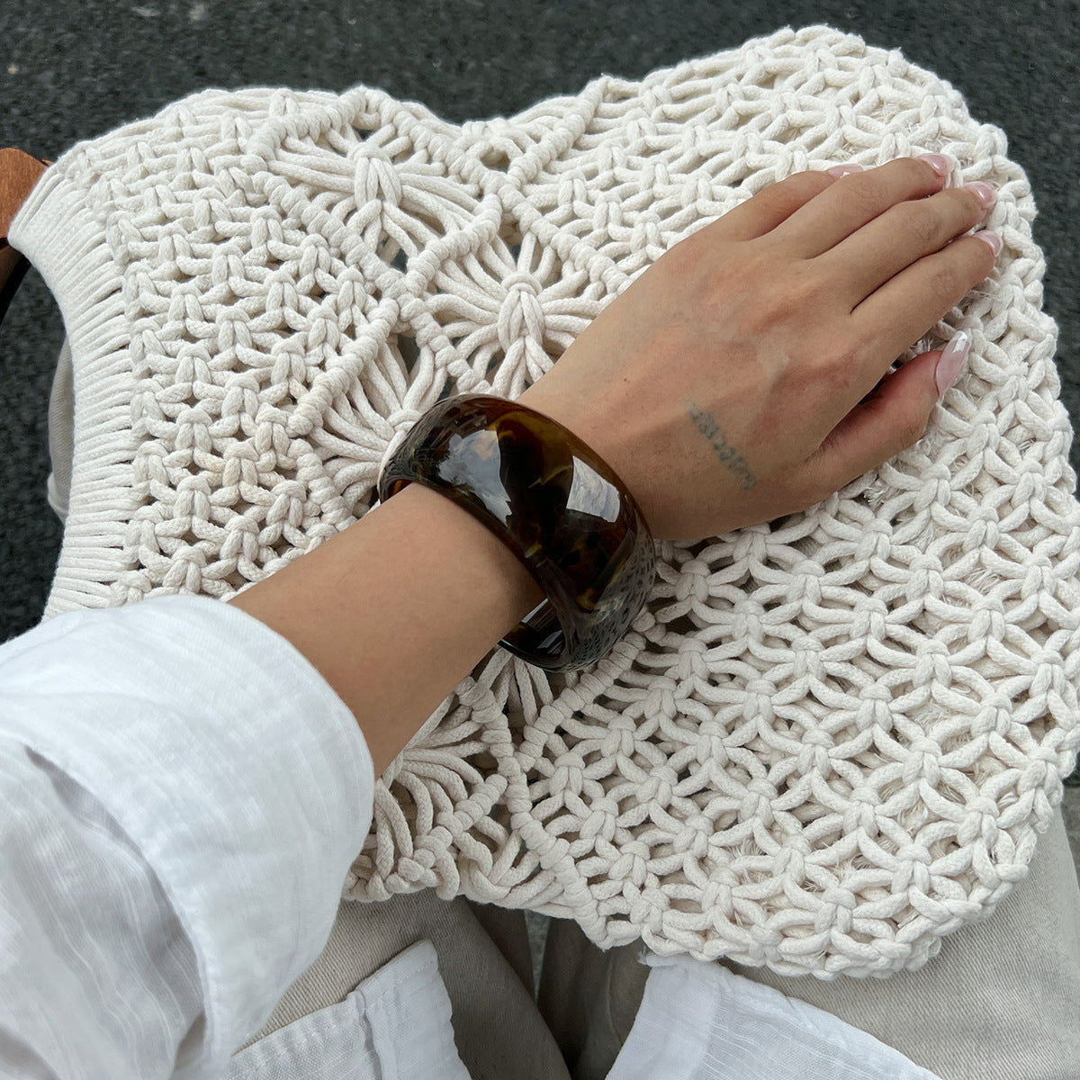 Vintage Ombre Semi-Transparent Resin Bracelet Stylish Irregular Polygon Stretchable Bangle