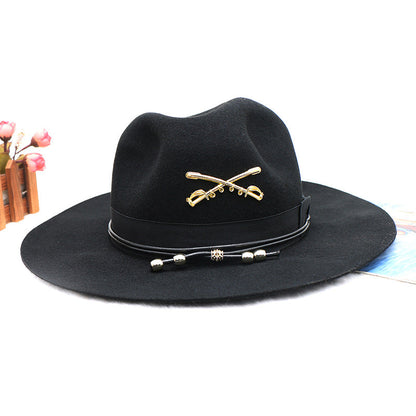 Wool Jazz Fedora Hat with Peanut Chain Stylish Unisex