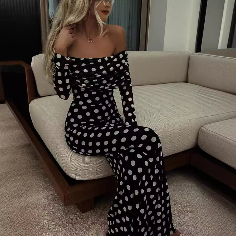 Polka Dot Mesh Off-Shoulder Bodycon Dress for Women