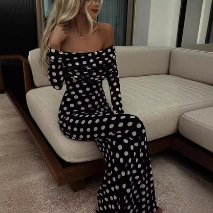 Polka Dot Mesh Off-Shoulder Bodycon Dress for Women