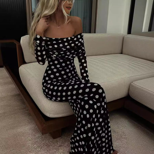 Polka Dot Mesh Off-Shoulder Bodycon Dress for Women