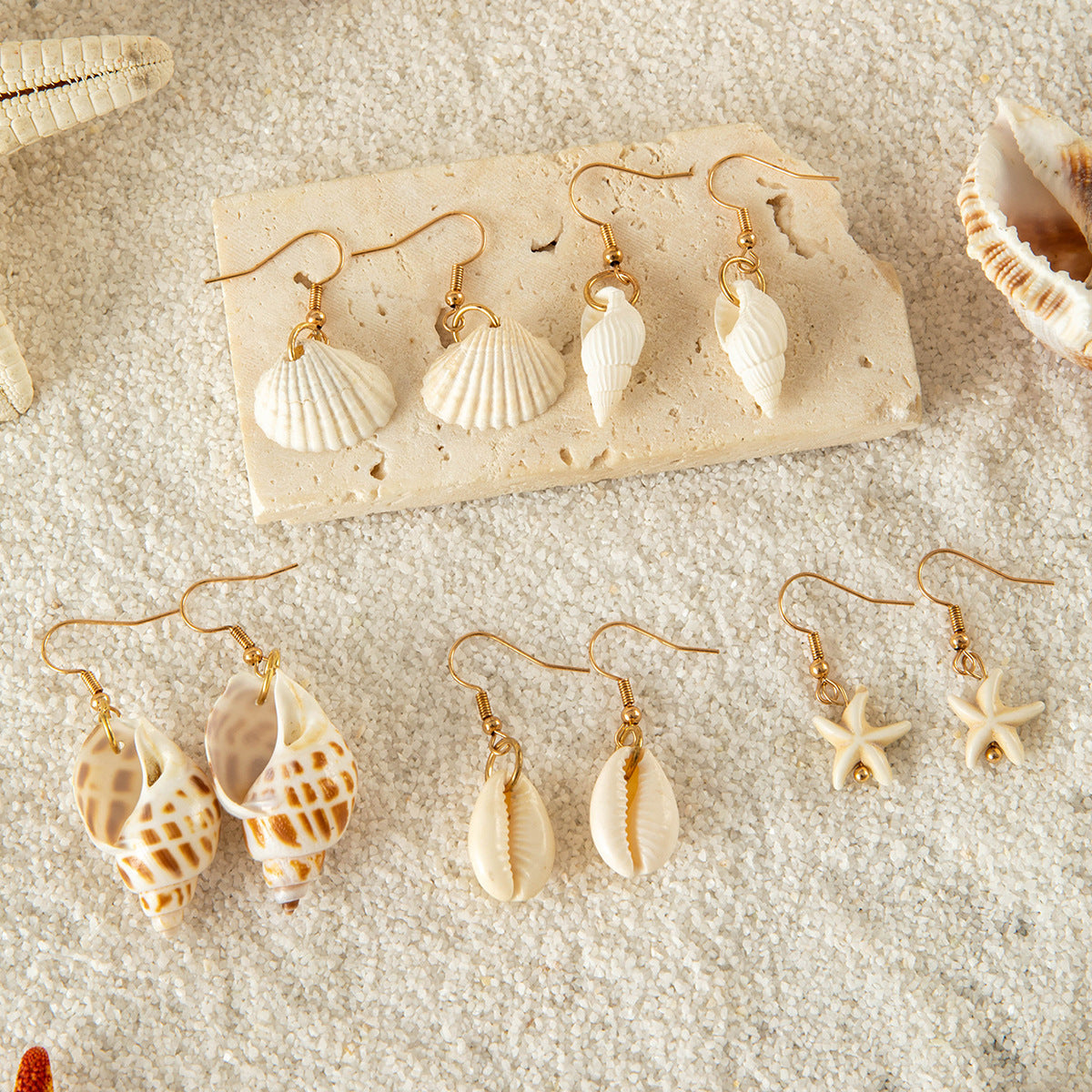 Bohemian Shell Starfish Drop Earrings Holiday Beach Set